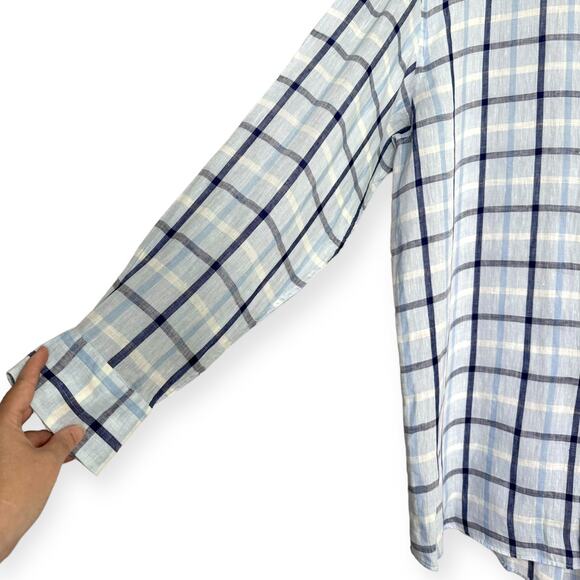 Hathaway Platinum 100% Linen Made In Italy Plaid Button Up Long Sleeve Men's XXL - Picture 6 of 10